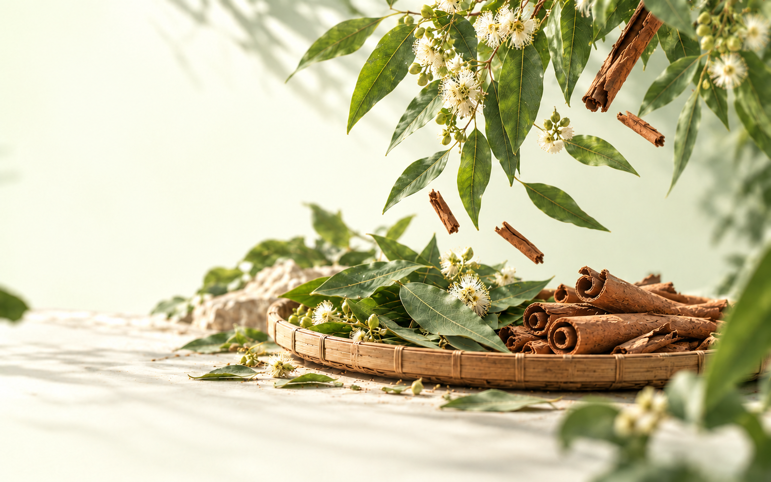 Chọn & sơ chế thảo mộc - Khuynh diệp và quế phơi khô trước khi nghiền